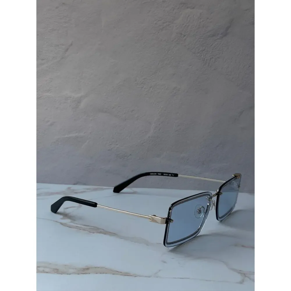 NEW Off White Tampa Gold Blue Rimless Unisex Sunglasses